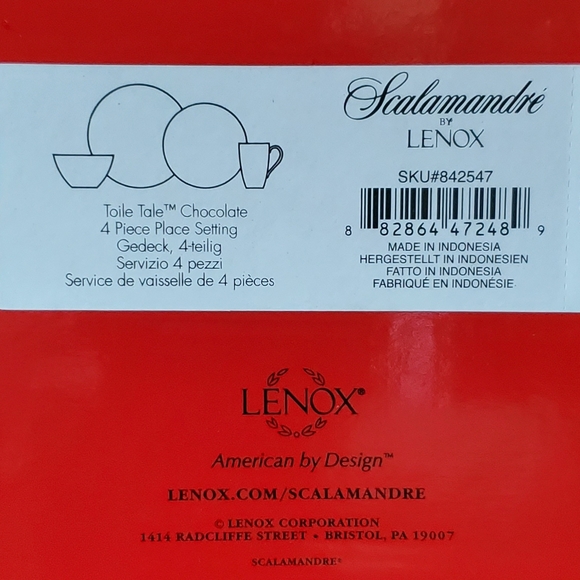 NIB Scalamandre' Lenox 4pc "Toile Tale Chocolate" 1 Place Setting Brown & White - Picture 8 of 16